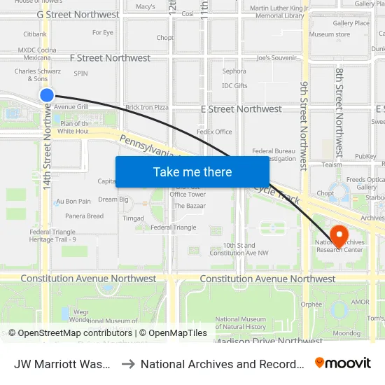 JW Marriott Washington DC to National Archives and Records Administration map