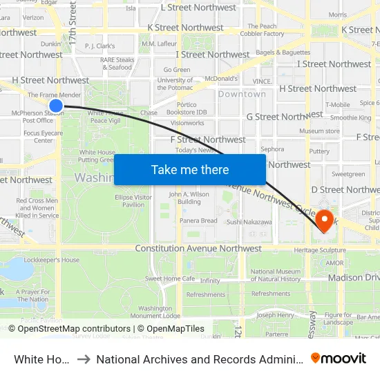 White House to National Archives and Records Administration map