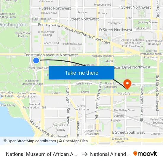 National Museum of African American History and Culture to National Air and Space Museum map