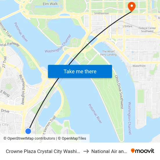 Crowne Plaza Crystal City Washington D C an IHG Hotel Arlington to National Air and Space Museum map
