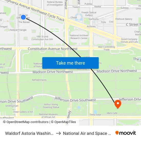 Waldorf Astoria Washington Dc to National Air and Space Museum map
