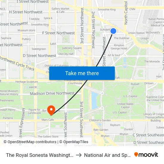 The Royal Sonesta Washington Dc Capitol Hill to National Air and Space Museum map