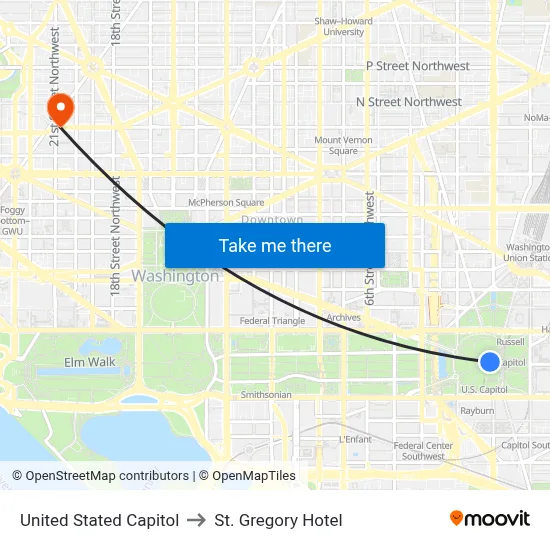 United Stated Capitol to St. Gregory Hotel map
