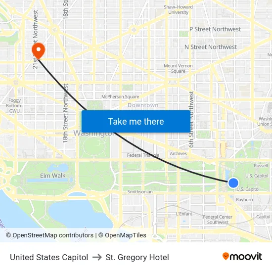 United States Capitol to St. Gregory Hotel map