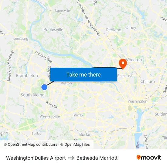 Washington Dulles Airport to Bethesda Marriott map