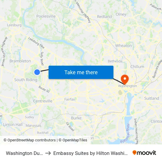 Washington Dulles Airport to Embassy Suites by Hilton Washington DC Georgetown map