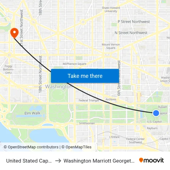 United Stated Capitol to Washington Marriott Georgetown map