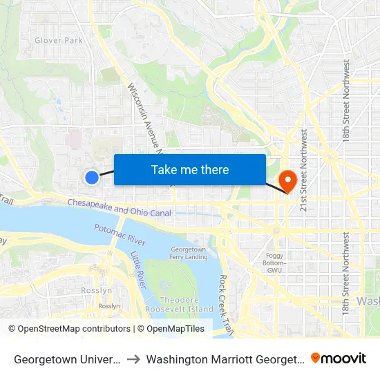 Georgetown University to Washington Marriott Georgetown map