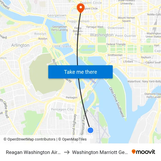 Reagan Washington Airport DCA to Washington Marriott Georgetown map
