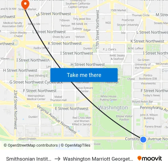 Smithsonian Institute to Washington Marriott Georgetown map