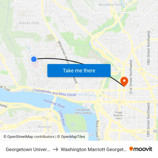 Georgetown University to Washington Marriott Georgetown map