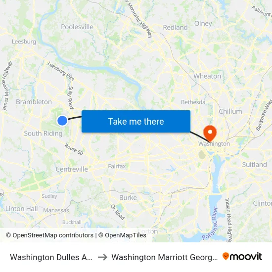 Washington Dulles Airport to Washington Marriott Georgetown map