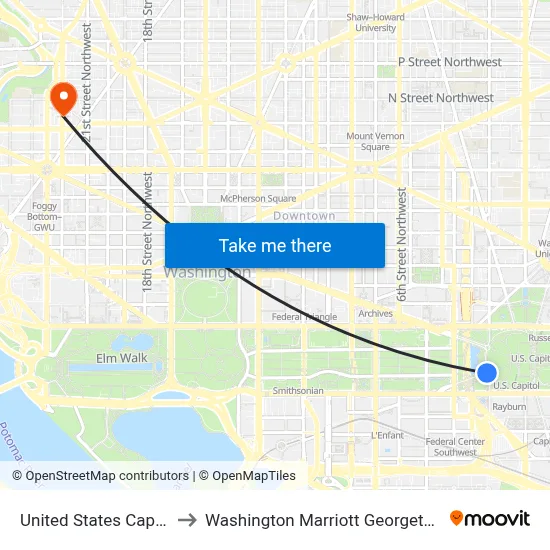 United States Capitol to Washington Marriott Georgetown map