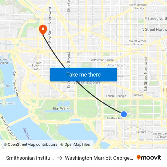 Smithsonian institution to Washington Marriott Georgetown map