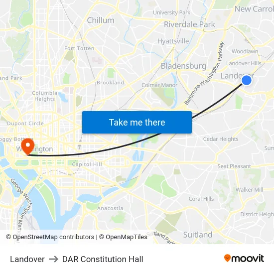 Landover to DAR Constitution Hall map