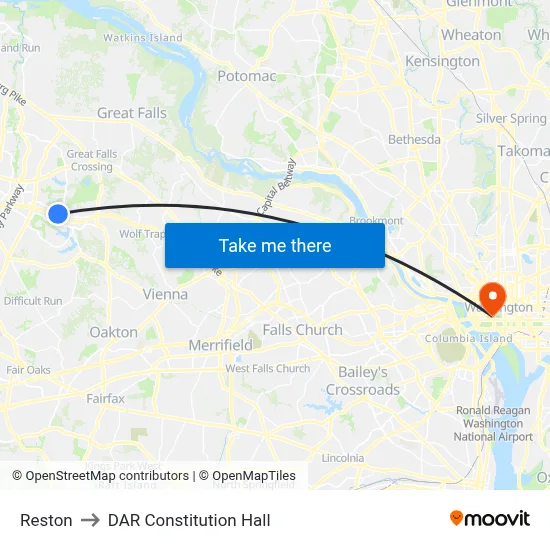 Reston to DAR Constitution Hall map