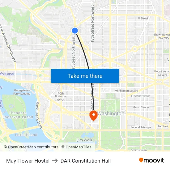 May Flower Hostel to DAR Constitution Hall map