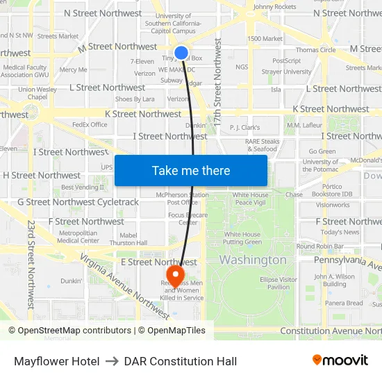 Mayflower Hotel to DAR Constitution Hall map