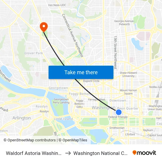Waldorf Astoria Washington Dc to Washington National Cathedral map