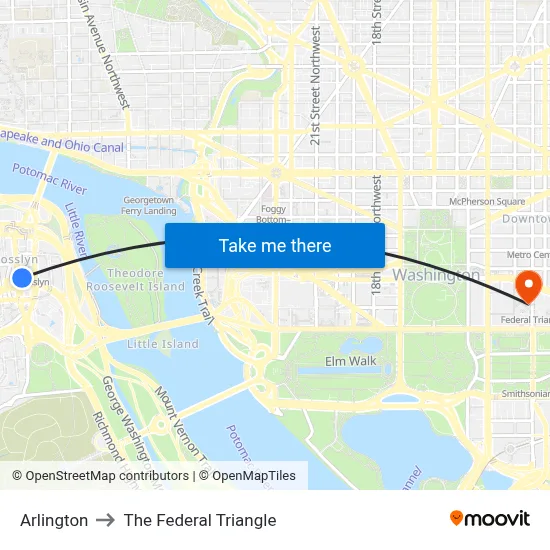 Arlington to The Federal Triangle map