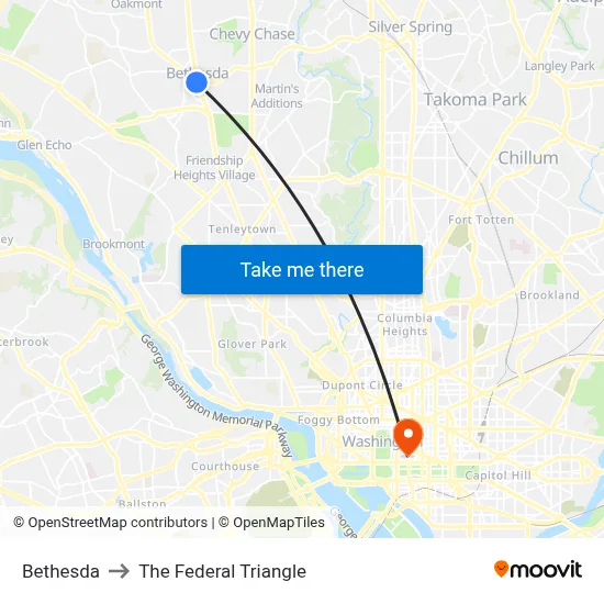 Bethesda to The Federal Triangle map