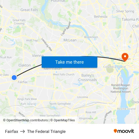 Fairfax to The Federal Triangle map