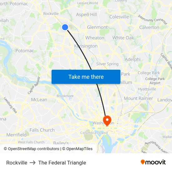 Rockville to The Federal Triangle map