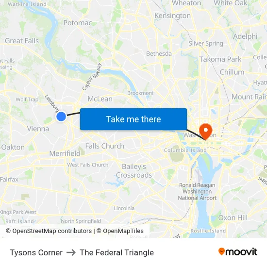 Tysons Corner to The Federal Triangle map
