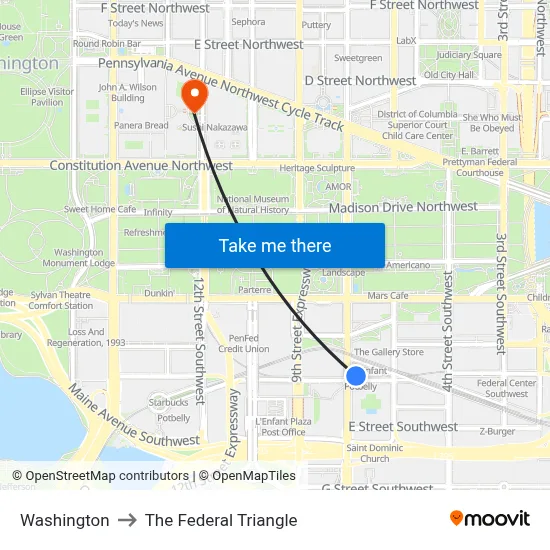 Washington to The Federal Triangle map