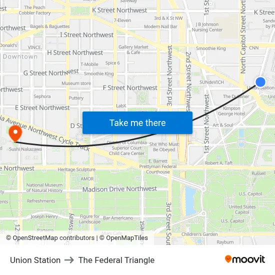 Union Station to The Federal Triangle map