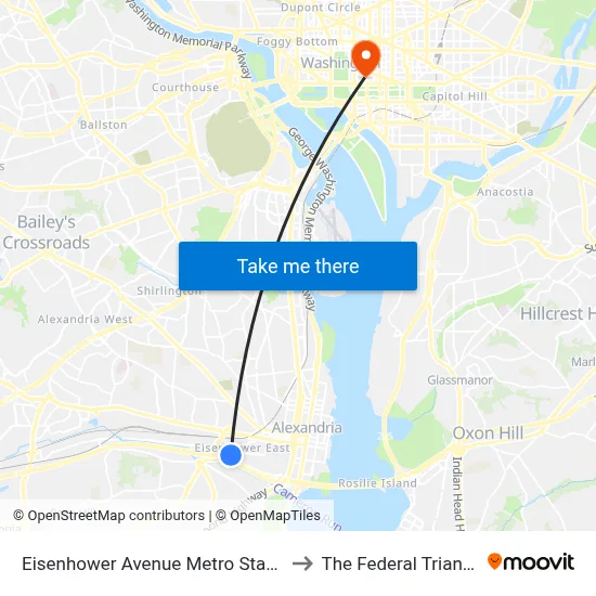 Eisenhower Avenue Metro Station to The Federal Triangle map