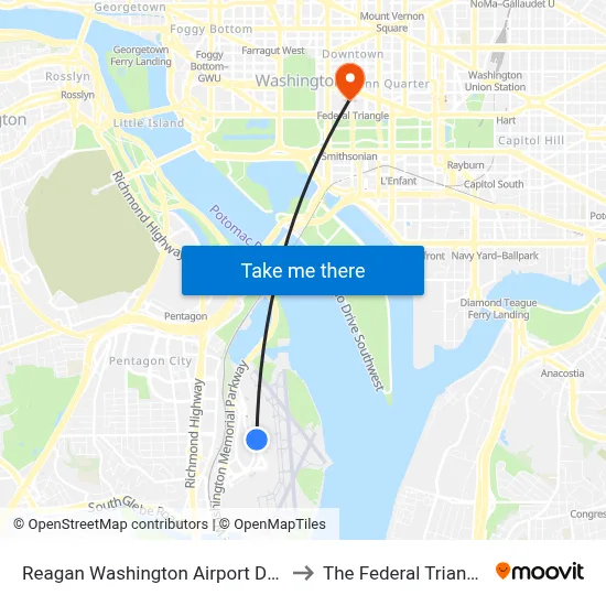 Reagan Washington Airport DCA to The Federal Triangle map