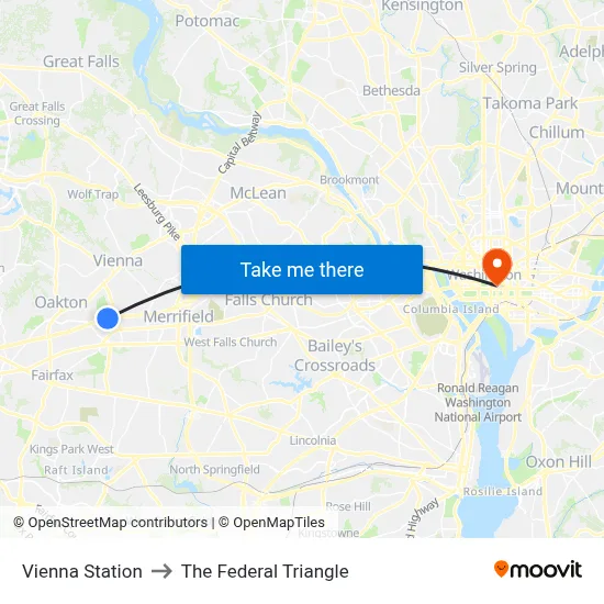 Vienna Station to The Federal Triangle map
