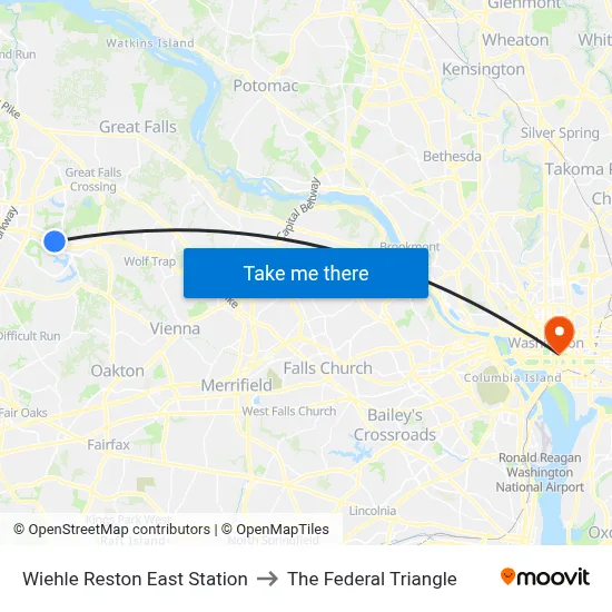 Wiehle Reston East Station to The Federal Triangle map