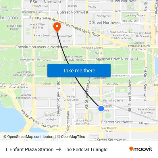 L Enfant Plaza Station to The Federal Triangle map