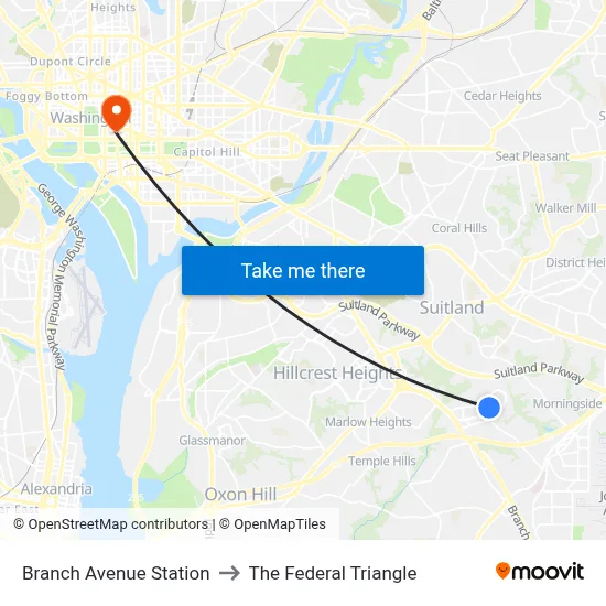 Branch Avenue Station to The Federal Triangle map