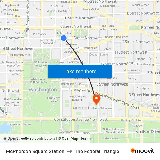 McPherson Square Station to The Federal Triangle map