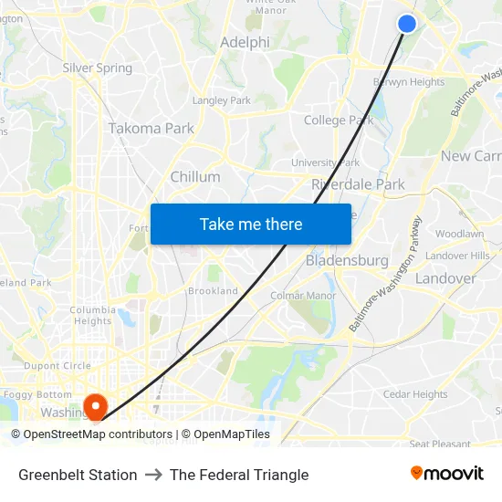 Greenbelt Station to The Federal Triangle map