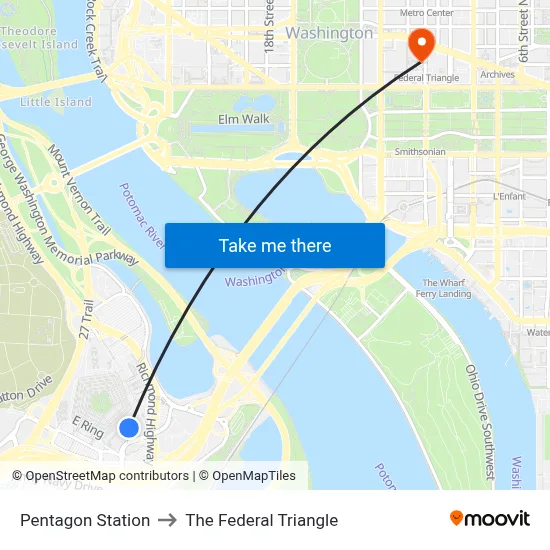Pentagon Station to The Federal Triangle map