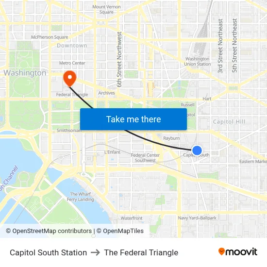 Capitol South Station to The Federal Triangle map