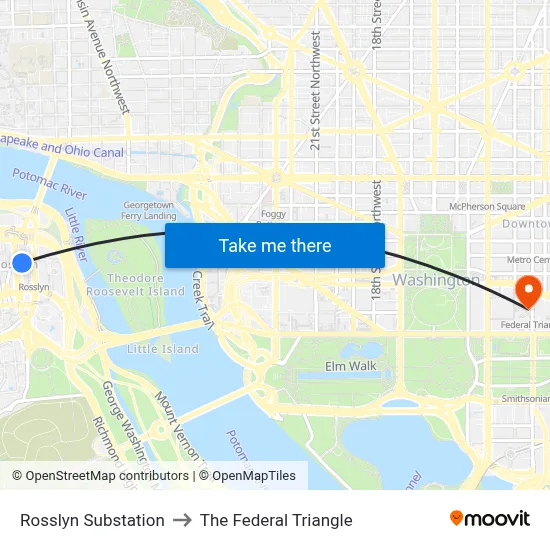 Rosslyn Substation to The Federal Triangle map