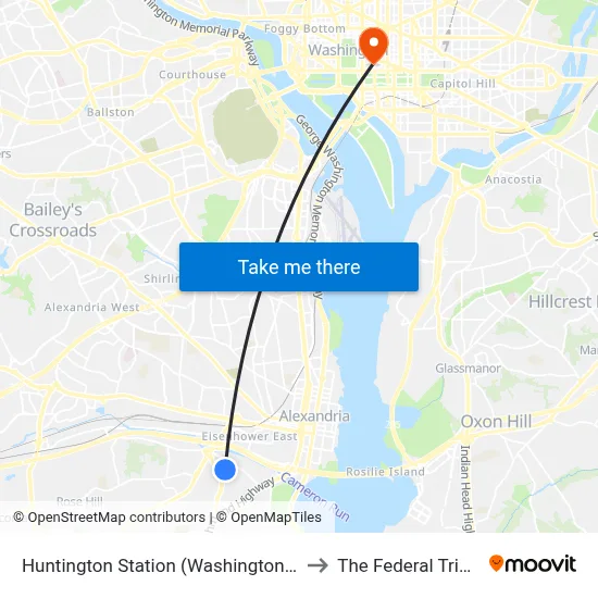 Huntington Station (Washington Metro) to The Federal Triangle map