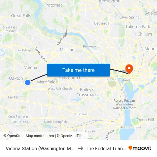 Vienna Station (Washington Metro) to The Federal Triangle map