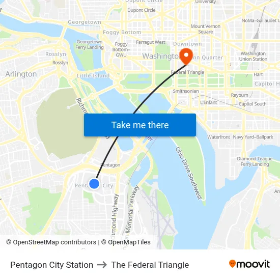 Pentagon City Station, Pentagon City Station, 1250 S Hayes St, Arlington, VA 22202, USA to The Federal Triangle map