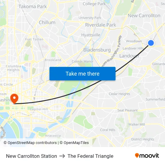 New Carrollton Station to The Federal Triangle map