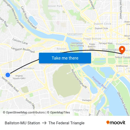 Ballston-MU Station to The Federal Triangle map