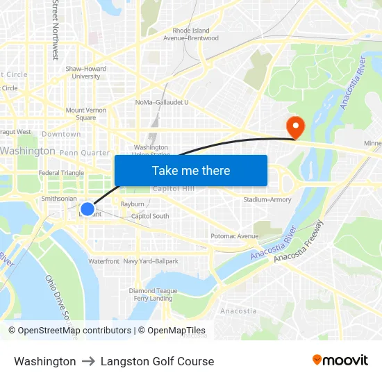 Washington to Langston Golf Course map