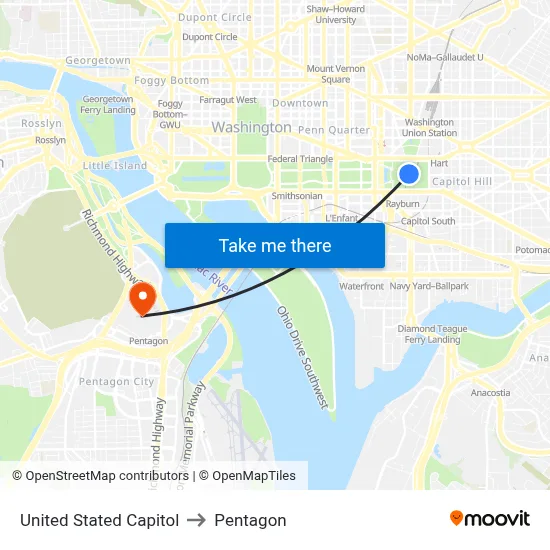 United Stated Capitol to Pentagon map