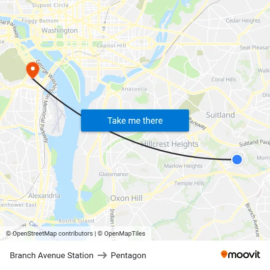 Branch Avenue Station to Pentagon map
