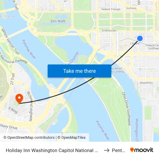 Holiday Inn Washington Capitol National Mall an IHG Hotel to Pentagon map
